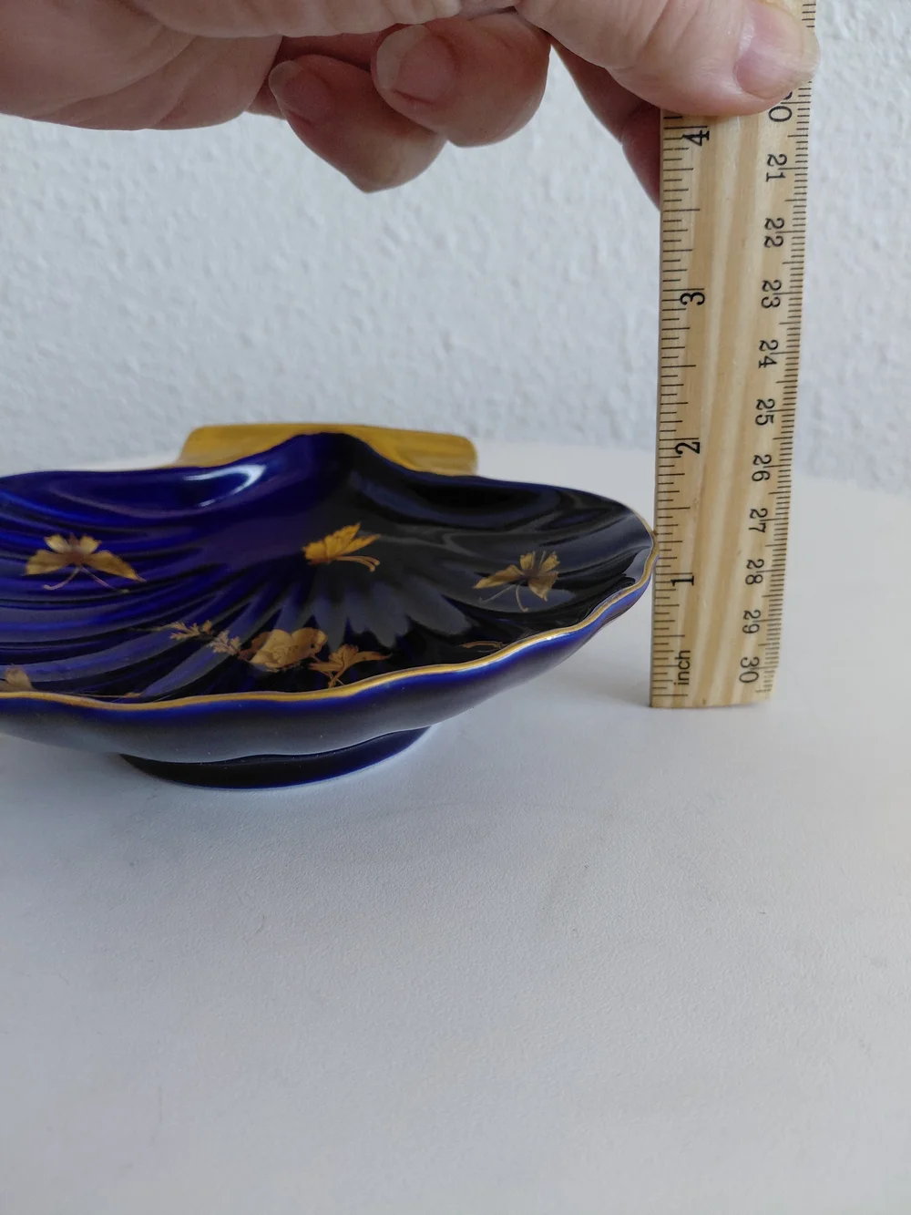Cobalt Blue Scallop Shell Decorative Dish with Gold Accents